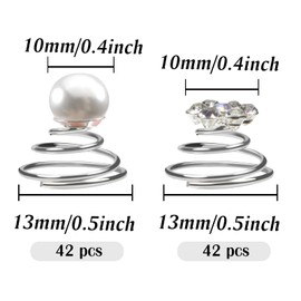 TUUXI 84pcs Gems Rhinestone Twisters Spiral Set Hair Pins Silver Hair Pearl Gems Rhinestone Flower Hair Jewels Screws Decoration for Women Girls Wedding Bridal Prom