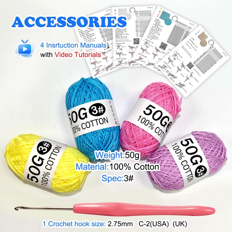 zwzxd Beginner Crochet Kit: Cotton Thread, Hooks & DIY Dishcloth