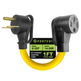 Portvoi NEMA 6-30P to 14-50R EV Charger Adapter Cord for Level 2 Charging, 30 Amp 3-Prong Welder Outlet to 50 Amp 4-Prong EV Charger Plug, Heavy Duty 10 AWG, 250V, ETL Listed, 1FT