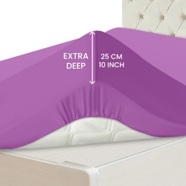 Hafaa King Size Fitted Sheets – Easy Care 25 cm Soft Brushed Microfibre Fabric Purple Kingsize Fitted Bed Sheets Shrinkage and Fade Resistant (152 x 200 cm)