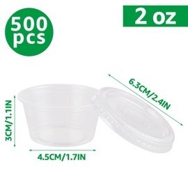 500 Sets 2 Oz Disposable Plastic Portion Cups | Jello Shot Cups with Lid, Plastic Souffle Cups | Sauce Cups with Lids Bulk, Small Plastic Condiment Containers with Lids for Sauce Dressing or Shots
