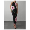 Milumia Women's Floral Mesh Maxi Dress Sleeveless Crew Neck Ruched