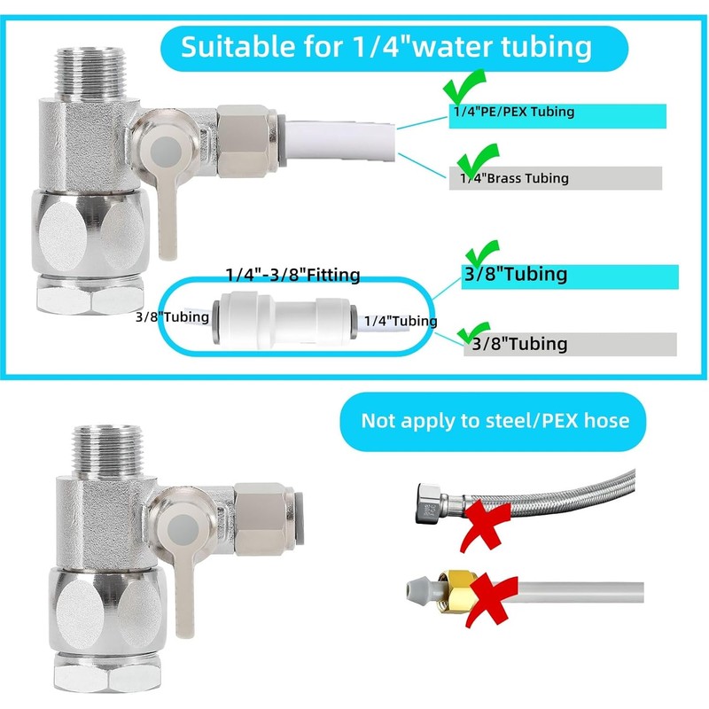 Feed Water Adapter Water Line Splitter,Brass Water Supply Valve,Faucet Valves,Feed