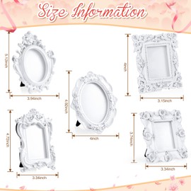 Maitys 15 Pcs Mini Picture Frames Vintage Tiny Frames Antique Photo Frame Baroque Ornate Resin Oval Frame Table Top Display Frame Home Wedding Decor (White)