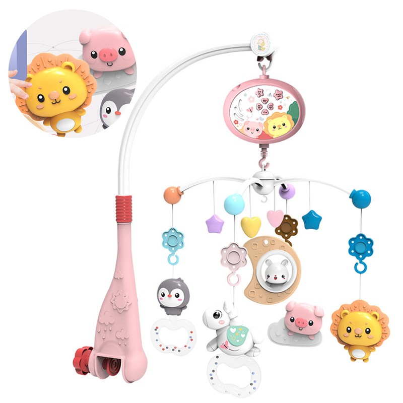 Hanging Rotating Rattles Remote Control Baby Musical Crib Mobile Projector