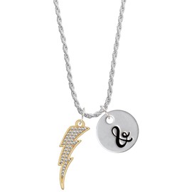 Delight Jewelry Goldtone Large Clear Crystal Lightning Bolt - Silvertone Script Initial Disc - & - Charm Necklace, 20"+3"