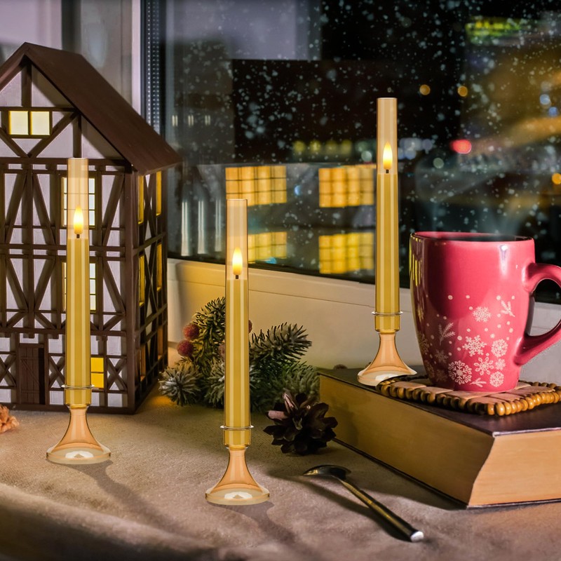 SEHNSY Gold Flameless LED Taper Candles with Remote and Timer,