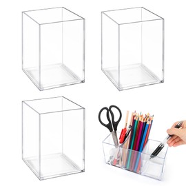 3 Stück Acryl Stifthalter, Klarer Bleistifthalter, Bleistifthalter Schreibtisch Organizer, Make Up Pinselhalter, Make up Bürstenhalter, Acryl Stifteköcher für Kosmetik Pinsel Schreibwaren Lagerung
