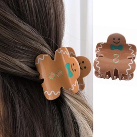 Gingerbread Man Shaped Hair Claw Clips, Christmas Hair Clips Strong Hold Hair Grip Clips Cute Cartoon Acrylic Jaw Claw Clips Holiday Claw Clips Nonslip Christmas Hair Barrettes Decoration for Women