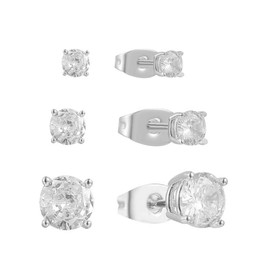 EVRY JEWELS Gold or Silver Plated Women's Hypoallergenic Ice Ice Baby Earrings:_Silver Waterproof, Clear CZ, Mini