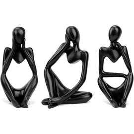 Estatua de Pensador 3PCS, Escultura Figuras Decorativas, Thinker Statue, Escultura de Arte Abstracto, Aesthetic Adornos para Casa, Estatua Resina para Decoracion Sala, Bano, Oficina, Escritorio-Negro