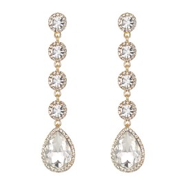 Clearine Women's Elegant Wedding Bridal Round Crystal Drop Bead Chandelier Dangle Statement Earrings Silver Tone, Crystal