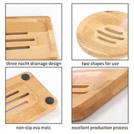 Zhongtou Pack of 2 Wooden Soap Dish with Sisal Soap Bag Natural Soap Dish Bamboo with Drain Soap Holder Round and Square for Shower Bathroom