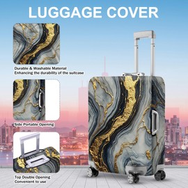 ANNA QUEEN Luxury Marble Gold Luggage Cover, Elegant Black & Grey Suitcase Protector with Faux Gold Vein Design, Stretchable, Washable Spandex Cover for 18-32 Inch Luggage