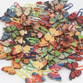 54 PCS Cute Butterfly Paper Clip,Cute Binder Clips,Wood File Document Clamp,for Office Supplies Birthday Gift,Bookmarks Lovely Animal Binder Clips,Decorative Paper Clip,for School Home Desk Organizers