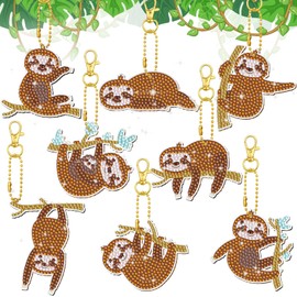 Kigeli 8 Pcs Sloth Diamond Painting Keychains Diamond Art Key Rings Double Sided Keychains Sloth Hanging Ornaments for DIY Crafts Party Decoration