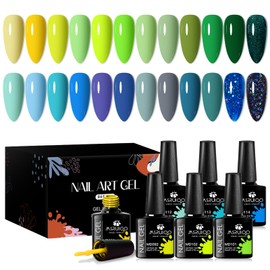 MSRUIOO Blue Gel Nail Polish Fall Winter Colors Ice Blue Green Holiday Gel Polish Set Dark Blue Navy Blue Sparkle Soak Off UV DIY Manicure for Women