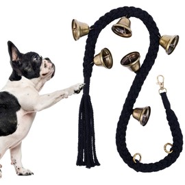 Dog Bell for Door Potty Training, Cotton Handwoven Dog Doorbell with 6 Extra Loud Bells for Dog Training, Adjustable Hanging Door Bell for Small Medium Large Dogs to Ring to Go Outside, Black
