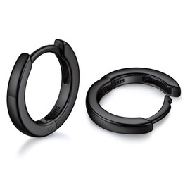 ChicSilver Black Small Hoop Earrings for Women 6MM 925 Sterling Silver Huggie Hoop Earrings Hypoallergenic Tiny Mini Hoops Cartilage Earrings