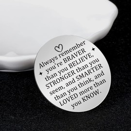 Advivio A little Pocket Hug Encouraging Stainless Steel Pocket Token Double Sided Message Engraved with PU Leather Keychain, Gift for Friends,Couples, Family Member,Coworker