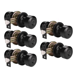 KNOBWELL 5 Pack Matte Black Closet Door Knobs Passage Door Knob Set, Interior Door Knob, Hallway/Closet Keyless Door Knob