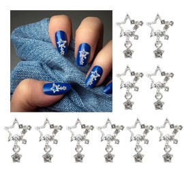 10pc Star Nail Charms for Acrylic Nails 3D Stars Nail Art Charms Shiny Crystal Nail Gems Nail Rhinestones Silver Star Charms Metal Nail Jewelry for Nail Art Charm Women Nail Accessories Nail Supplies