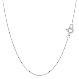 14k Real Solid Gold Box Style Chain Necklace, 0.45mm (18 Inches, White Gold)