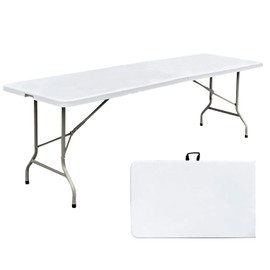 JingPieCle 8 Foot Folding Table Portable Heavy Duty 8ft Plastic Foldable Table with Handle Indoor Outdoor White 8' Dining Table for Picnic, Party and Camping