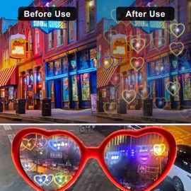 Vegena Pack of 8 Heart Effect Glasses, 3D Peach Heart Glasses Diffraction Glasses Retro Party Glasses for Costume Party Carnival Music Outdoor Party Bar Fireworks (Colour)