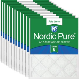 Nordic Pure 18x25x1 (17 1/2 x 24 1/2 x 3/4) Poly Green MERV 6 AC Furnace Air Filters – Reduces Dust, Pollen, Pet Dander & Allergens – 12-Pack