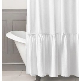 Felisa White Farmhouse Boho Shower Curtain with A Ruffle Hem, Linen Blend Shower Curtain for Bathroom,72"x72"