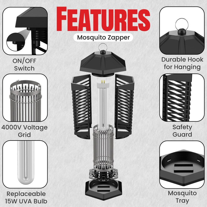 Gadget Geeks Electric Bug Zapper – Powerful 15W UVA Mosquito