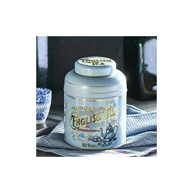 New English Teas Vintage Victorian Powder-Blue Tea Caddy with 80