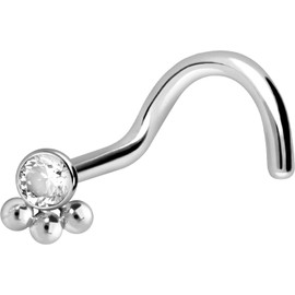 PIERCINGLINE Titanium Nose Piercing Spiral Crystal + 3 Balls Nose Stud Choice of Colours, Titanium
