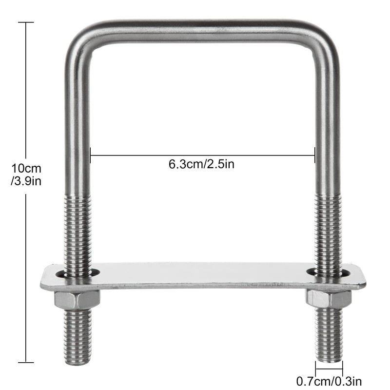 CertBuy 8 Pack Square U-Bolts 2-1/2" Inner Width 100mm Length
