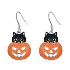Pumpkin Earrings for Women 925 Sterling Silver Cat Halloween Dangle Earrings Halloween Gifts for Women