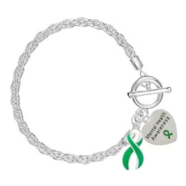 Mental Health Awareness Charm Bracelet with Accent String - Green Ribbon Bracelet for Mental Health Awareness - Perfect for Support Groups & Fundraisers! - 1 Bracelet