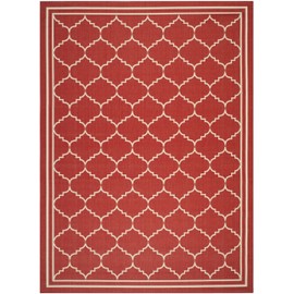 SAFAVIEH Washable Rug Outdoor Courtyard Collection - 9' x 12', Red & Beige, Non-Shedding & Easy Cleaning, Ideal for Patio, Backyard, Mudroom (CY6889-248)