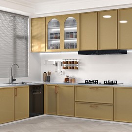 Wallercity Glossy Champagne Contact Paper 15.8''x315'' Self-Adhesive Waterproof Countertop Contact Paper for Bathroom Vinyl Waterproof Pure Champagne Wall Paper for Cabinets Drawers Wardrobe Desk Top