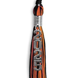 Endea Graduation Mixed Double Color Tassel with Silver Stacked Date Drop (Black/Orange, 2025)