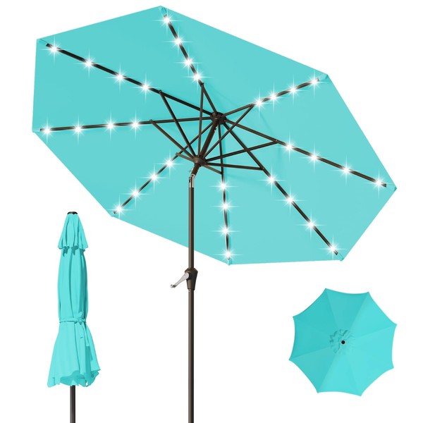 Tobeos 9FT Patio Umbrella with Solar Lights,Outdoor Market Umbrella with