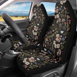 UNICEU Mushroom Car Seat Covers Front Seats Only 2 Pcs - Forest Mushroom Leaf Print Auto Interior Seat Covers Anti-Scratch Protector Universal Fit Trucks SUV Van