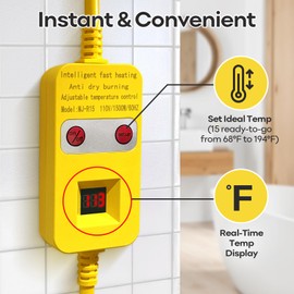Ostutry Immersion Water Heater 1500W, Portable Submersible Water Heater with Thermostat for Bucket Bathtub Hot Tub, Real-Time Temperature Display & 15 Presets Control, Dry Burn Protection