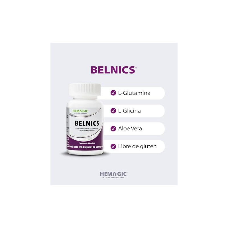 Belnics Suplemento Glutamina Glicina Aloe Vera 100 Cápsulas 520 Libre