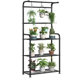 Ekisemio Plant Stand Indoor Outdoor, Heavy Duty Metal 3 Tiered Hanging Plant Shelf for Multiple Flower Planter Holder Tall Large Rack for Living Room Garden Balcony, Black