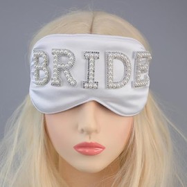 TRIXES Bride Sleep Mask, Rhinestones and Faux Pearls, Bride to Be Gifts, Hen Party Presents