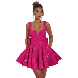 Sukleet Short Hot Pink Homecoming Dresses with Bow for Teens 2025 Sparkly Aline Sweet 16 Birthday Party Dress Size 4