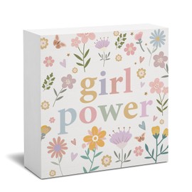 Girls Room Decor, Girl Power Inspirational Wildflower Woodne Sign, Shelf Wall Decor, Gifts for Little Toddler Girls 5x5