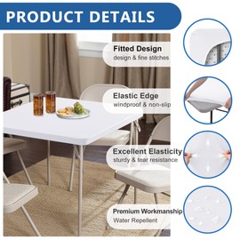 Enjoyidea Square Fitted Tablecloth 34x34 Inch-2 Pack White Card Elastic Spandex Table Cover-Small Stretch Folding Table Cloths Topper Cap for Kitchen Dining Picnic Patio Outdoor Party Tables