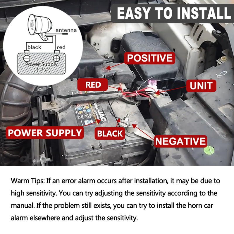 YOMTOVM 12V Car Alarm System, Anti-Theft Horn Siren with 7-Levels